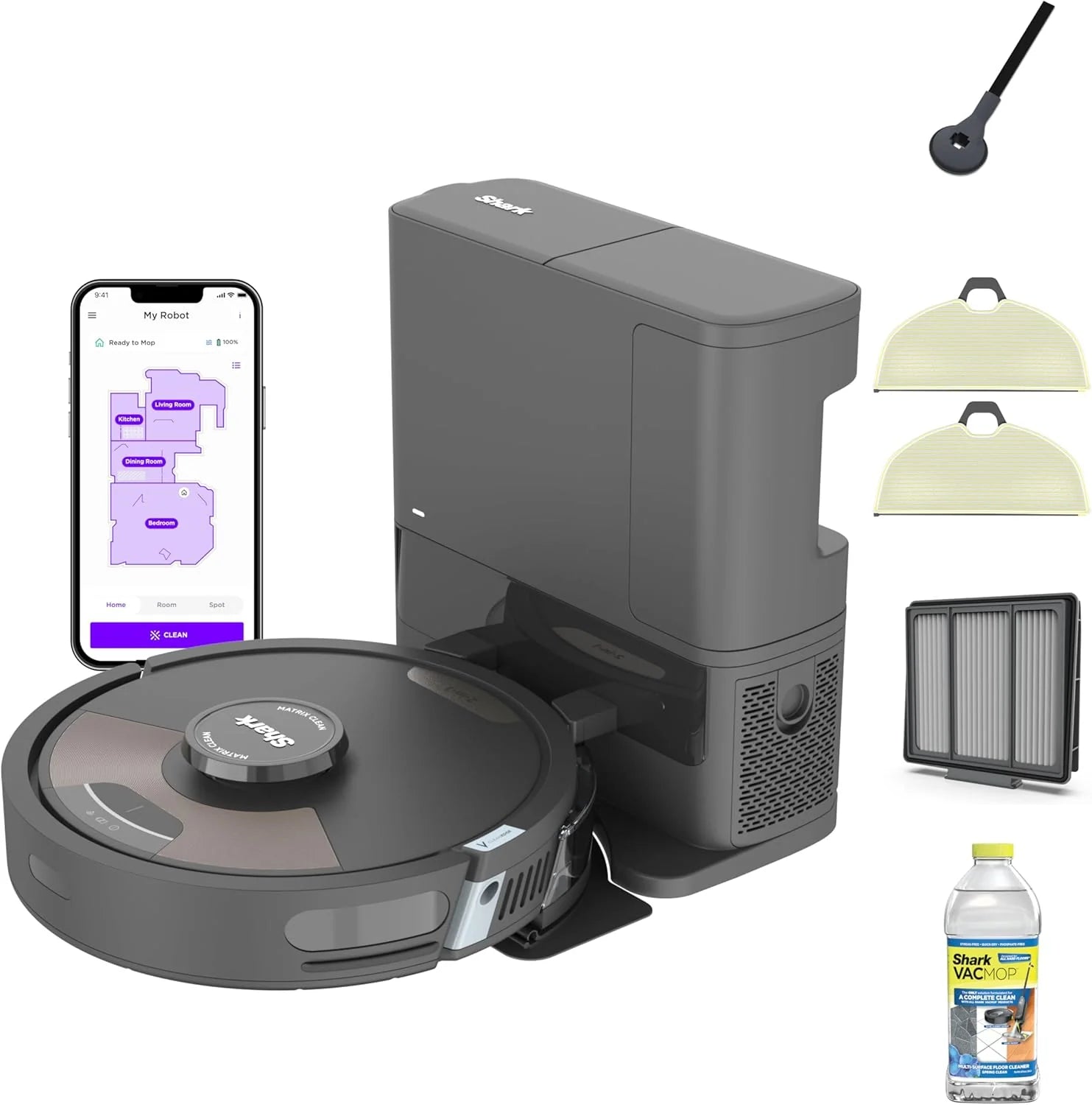 Voice Control Robot Vacuum with Matrix Clean Navigation, Home Mapping, 60-Day Capacity, XL Self-Empty Base for Homes with Pets, Carpet & Hard Floors, Cool Grey