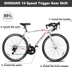 WEIZE Road Bike, 700C Wheel City Commuter Bicycle, 14 Speed Drop Bar, Racing Adult Bike with Caliper Brakes