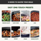 8-in-1 Programmable 6QT Electric Slow Cooker with Dishwasher-Safe Lid and Removable Base