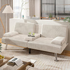 Shahoo Modern Linen Upholstered Convertible Folding Futon Sofa Bed with Removable Armrests