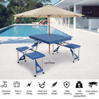 Ktaxon Portable Folding Picnic Table With 4-Person Chair Seats, Foldable Plastics Camping Table Set, Red