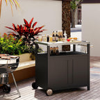 Stainless Steel Outdoor Grill Cart Pizza Oven Stand Trolley Table with Wheels Three-Shelf Movable Food Prep and Work Table Heavy Duty Grill Carts Outdoor Cart 31.5×24×35.5