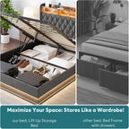 Queen Bed Frame Storage Lift Up Queen Size Bed Frame Headboard Upholstered Platform Bed