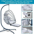 Hanging Egg Chair with Stand and Leg Rest Rattan Wicker Swing Hammock Chair UV-Resistant Cushion