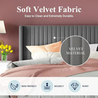 Allewie Full Size Velvet Bed Frame Vertical Channel Tufted Wingback Headboard Upholstered Bed