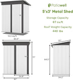 Patiowell 5x3 FT Outdoor Storage Shed Tool Shed with Sloping Roof and Lockable Door Metal Shed