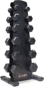 CAP Barbell Rubber Coated Dumbbell Weight Set with Vertical Rack | 100 lb, 150 lb, and 210 lb Options