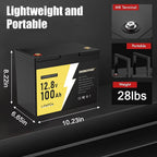 12V 100Ah LiFePO4 Battery, Rechargeabel Deep Cycle Lithium Batteries, 100A BMS with Low-Temp Protection, Perfect for RV, Solar, Boat, Marine, Trolling Motor