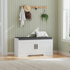 2-Tier Storage Bench, Shoe Bench with Thickened Padded Seat Cushion, Entryway Bench with 4 Doors, Adjustable Shelf, 13.8 D x 45.3 W x 18.5 H, for Entryway, Living Room, Bedroom, White