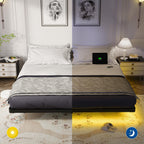 OLEVS Floating Bed Frame Queen Size with Smart LED Lights Modern Metal Platform Bed
