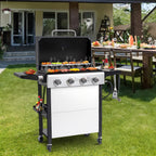 Segmart 3 Burner BBQ Propane Gas Grill, Stainless Steel 27,000 BTU Patio Garden Barbecue Grill with Side Tables, Hanging Basket & Thermometer, Perfect for Camping, Outdoor Cooking