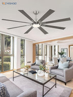 ZMISHIBO 72 inch Large Ceiling Fans with Lights and Remote, Indoor/Outdoor Black Modern Ceiling Fan for Kitchen Living Room Patio, 6 Speed Reversible Quiet DC Motor, 3 CCT, Dual Finish 8 Blades