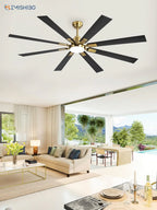 ZMISHIBO 72 inch Large Ceiling Fans with Lights and Remote, Indoor/Outdoor Black Modern Ceiling Fan for Kitchen Living Room Patio, 6 Speed Reversible Quiet DC Motor, 3 CCT, Dual Finish 8 Blades