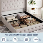 Allewie Queen Size Lift Up Storage Bed Modern Wingback Headboard Hydraulic Support