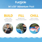 Funsicle 14ft Adventure Above Ground Metal Frame Swimming Pool, Includes FiltraBoost™ 800S Pump with AutoSkimmer, Round, Age 6 & up