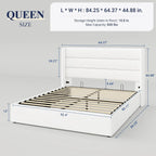 Allewie Queen Size Lift Up Storage Bed Modern Wingback Headboard Hydraulic Support
