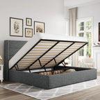 Allewie Queen Size Lift Up Storage Bed Modern Wingback Headboard Hydraulic Support