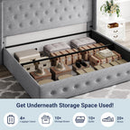 Allewie Queen Size Lift Up Storage Bed Modern Wingback Headboard Hydraulic Support