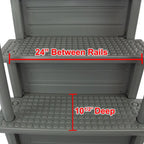 Aqua Select White Anti-Slip Pool Steps with White Steps and White Outside Flip-up Safety Ladder, 48-54H