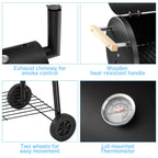 Segmart BBQ Charcoal Grill, 45.28-inch Length Portable Barbecue Grill, Offset Smoker Barbecue Oven with Wheels & Thermometer for Outdoor Picnic Camping Patio Backyard
