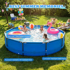 Zimtown 12ft x 30in Round Above Ground Pool, Blue Heavy-Duty Metal Frame Backyard Swimming Pool
