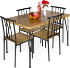 Best Choice Products 5 Piece Metal and Wood Indoor Modern Rectangular Dining Table Furniture Set