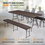 VINGLI Folding Camping Table with Chairs, Brown