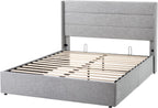 Allewie Queen Size Lift Up Storage Bed Modern Wingback Headboard Hydraulic Support