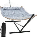 SUNCREAT Double Portable Hammock with Stand 2 Person Hammock with Curved Spreader Bar
