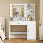 Quimoo Vanity Desk with Mirror & Lights, Makeup Vanity with 5 Drawers & Storage Shelves