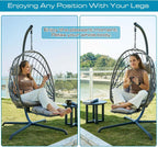 Hanging Egg Chair with Stand and Leg Rest Rattan Wicker Swing Hammock Chair UV-Resistant Cushion