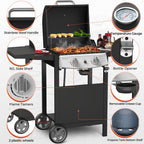 3-Burner Propane Gas Grill with Side Burner,34,000 BTU Stainless Steel BBQ Grill with Side Shelves and Wheels,Outdoor Grill for for Patio,Backyard,Garden,Camping Cooking