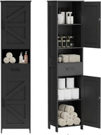 Homhedy 67 H Tall Bathroom Storage Cabinet with 2 Barn Doors and 1 Drawer Narrow Storage Unit