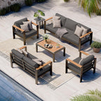 Aluminum Outdoor Patio Furniture Set with Coffee Table, 5 Piece Patio Conversation Sets, Outdoor Sectional Furniture for Porch, Balcony, Yard, Gray