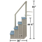 Aqua Select White Anti-Slip Pool Steps with White Steps and White Outside Flip-up Safety Ladder, 48-54H