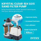 Intex10 inch Krystal Clear Sand Filter Pool Pump, 1500 Gph Motor 1200 GPH System Flow Rate with GFCI, 110-120 V