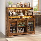 Wine Bar Cabinet with LED Light, Liquor Cabinet with Glass Holder, Coffee Bar for Liquor, Storage Buffet with Wine Racks, Wine Cabinet