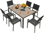 Homall Patio Dining Set 7 Pieces Outdoor Furniture Table and 6 Textilene Chairs Light Grey