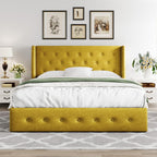 Allewie Queen Size Lift Up Storage Bed Modern Wingback Headboard Hydraulic Support