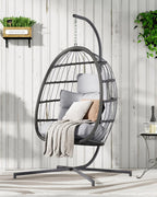 HWB Hanging Egg Chair Patio Wicker Hammock Egg Swing Chair with Cushion for Bedroom