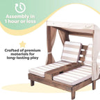 KidKraft Wooden Outdoor Double Chaise Lounge with Cup Holders Kids Patio Furniture Honey