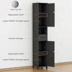 Homhedy 67 H Tall Bathroom Storage Cabinet with 2 Barn Doors and 1 Drawer Narrow Storage Unit