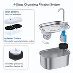 Automatic Pet Water Fountain 3.2L Stainless Steel Bowl with 4-Stage Filter and Quiet Pump for Cats and Dogs