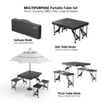 Ktaxon Portable Folding Picnic Table With 4-Person Chair Seats, Foldable Plastics Camping Table Set, Red