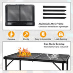 3FT Camping Folding Table with Adjustable Height(16.5/26), Black Metal Mesh Table with Carry Handle, Lightweight Portable Folding Grill Table for Camping Tailgating BBQ Picnic Indoor, up to 66 lbs