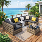 Pamapic 7-Piece Outdoor Sectional Furniture Set, All-Weather Wicker Patio Sofa with Washable Cushions, Gray Waterproof Rattan Conversation Set for Backyard, Poolside, Garden (Gray Cushions)