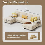 Furmax Sectional Couches for Living Room U-Shaped Sofa Couch Linen Fabric 4 Seat Sofa Set