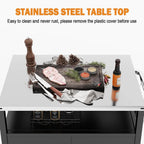 Stainless Steel Outdoor Grill Cart Pizza Oven Stand Trolley Table with Wheels Three-Shelf Movable Food Prep and Work Table Heavy Duty Grill Carts Outdoor Cart 31.5×24×35.5