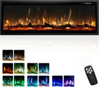 EUHOMY 50 Inch Electric Fireplace Wall Recessed Adjustable Flame Color Fireplace Heater