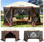 VEVOR 12 * 12ft 6 Sided Pop-up Canopy Shelter Tent with Mesh Windows, Portable Carry Bag